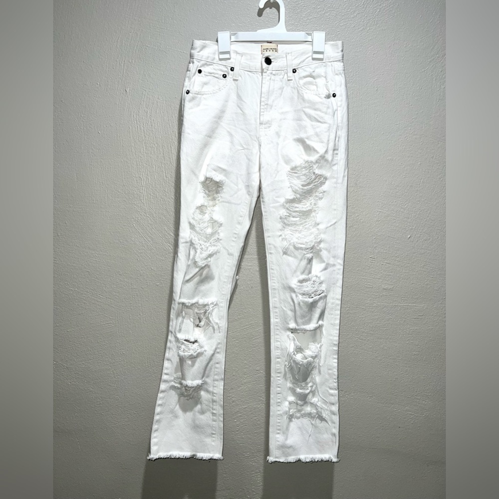 Alice + Olivia White Genevive Extreme Distressed Jeans